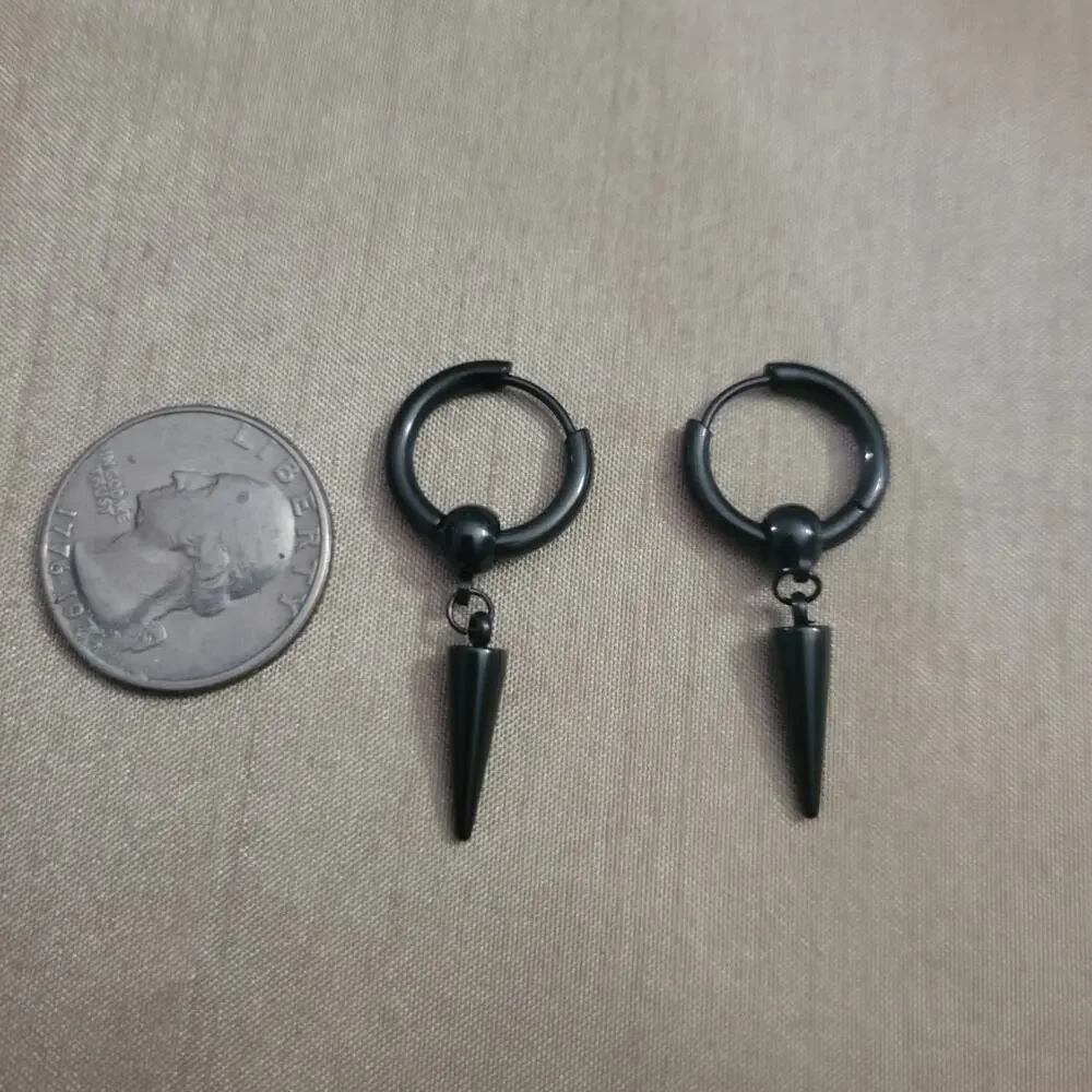 Men's black stainless steel spike charm mini hoop earrings